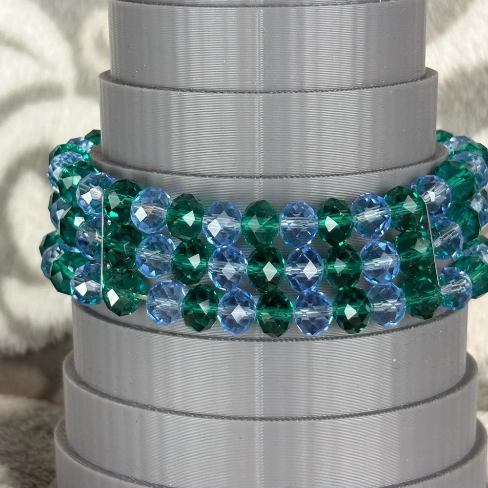 Strada Japanese Quartz Watch | Silver Tone Crystal Bezel Beaded Stretch Bracelet